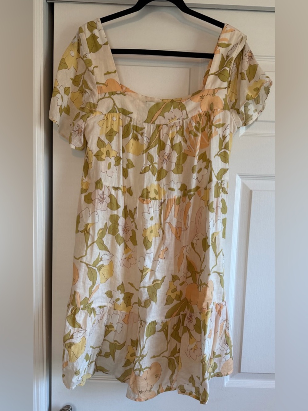 Rails Floral Linen Midi Dress in Cream, Olive & Peach